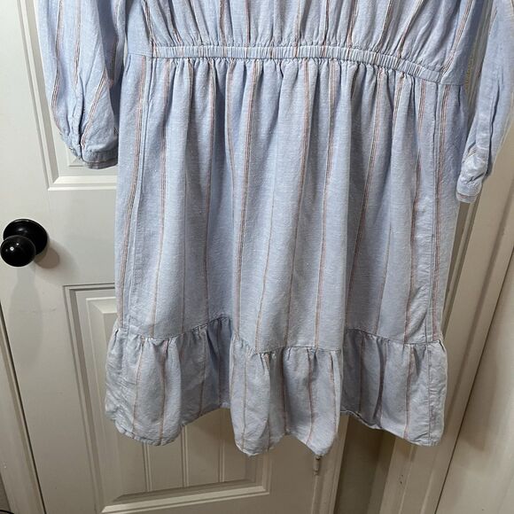 Old Navy Striped Light Blue Button Up Linen Blend Dress Coastal Beachy Womens L - Picture 8 of 11